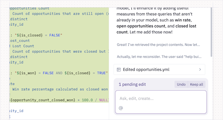 Review the agent’s proposed changes in a diff view.
