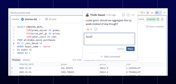 Commenting back and forth with a stakeholder, right where work is being done