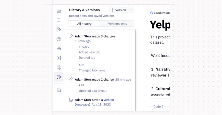 Hex’s version control feature