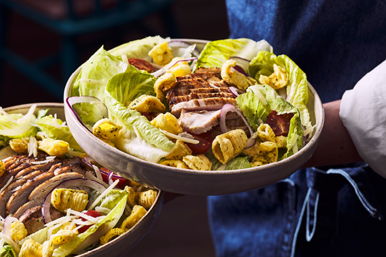 Caesar Salad with corn snacks