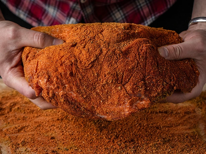 Meat covered in spices, rub