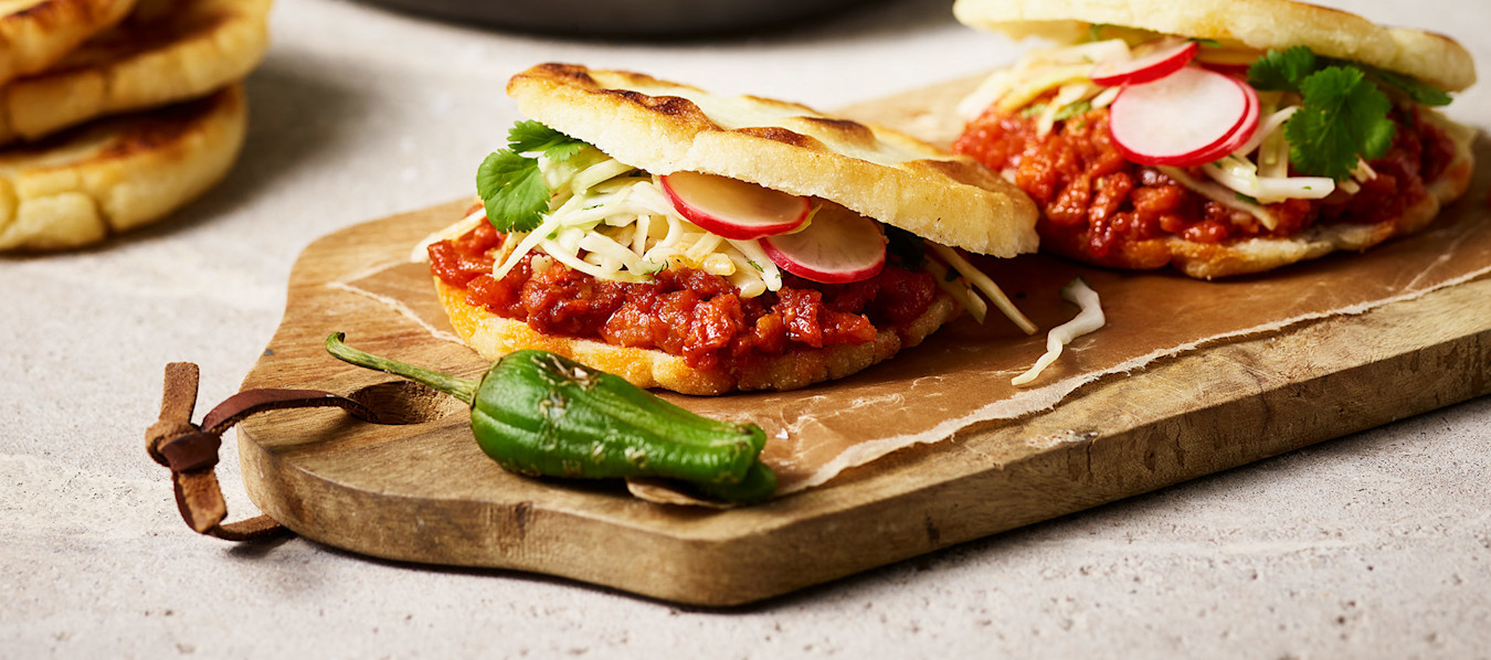 Sloppy Jose Arepas with chorizo