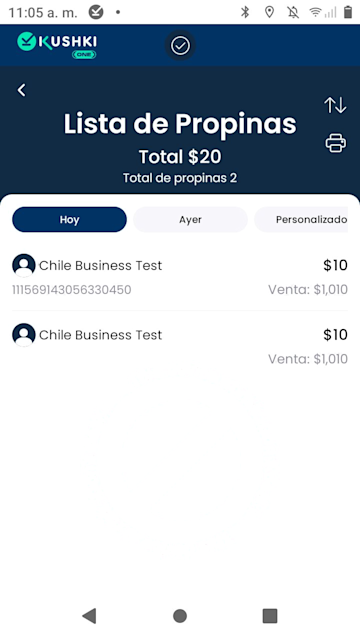 Listado de propinas