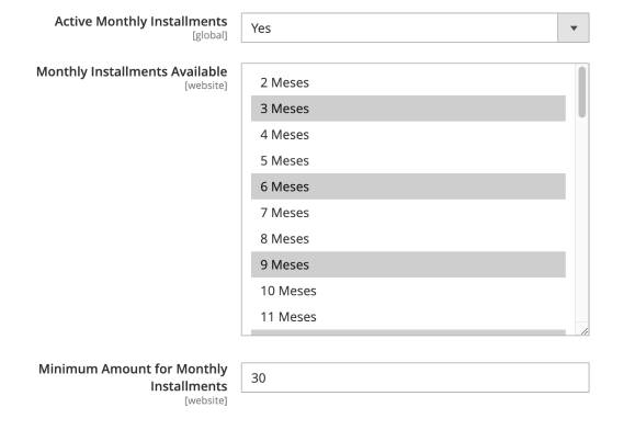 Meses diferidos magento