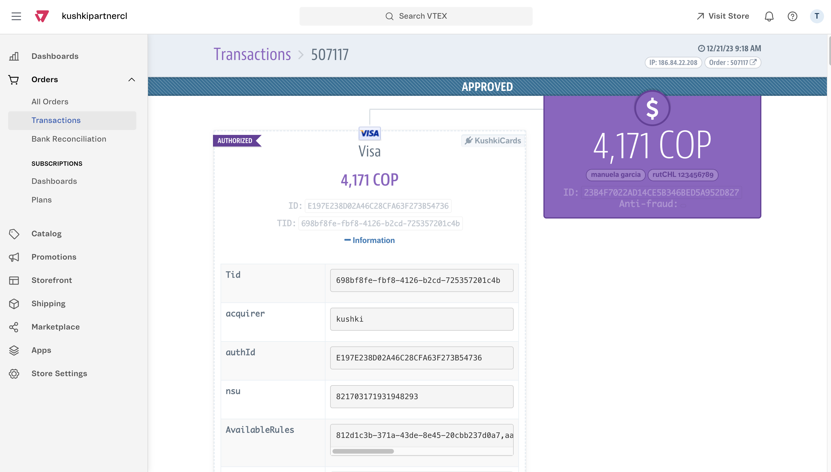 VITEX- Transaction Detail