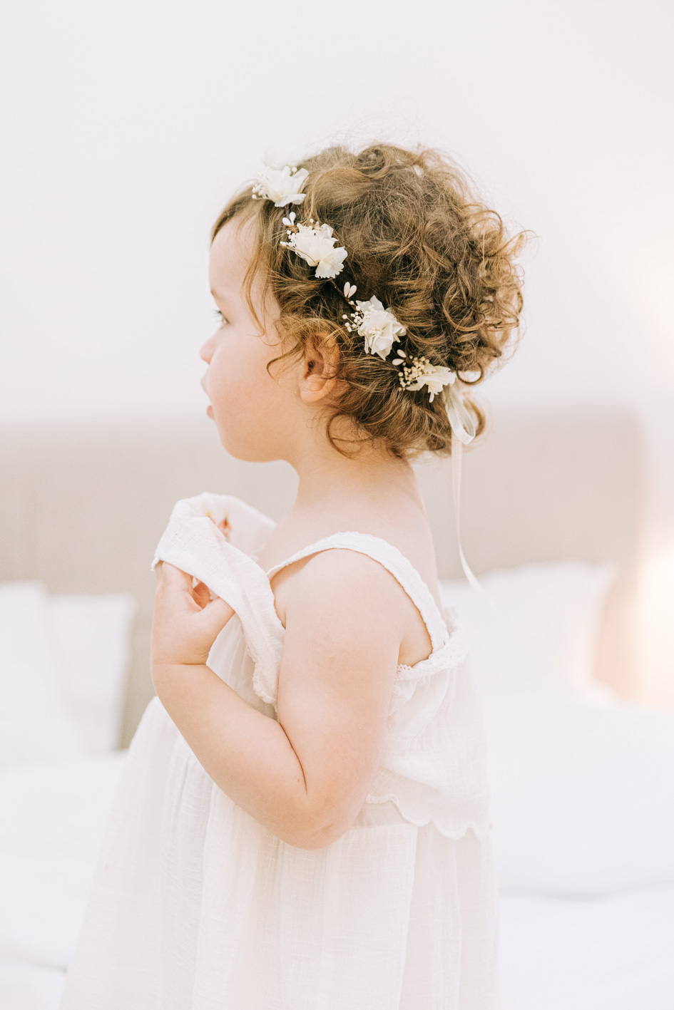 Bandeau bébé fille fleur blanche