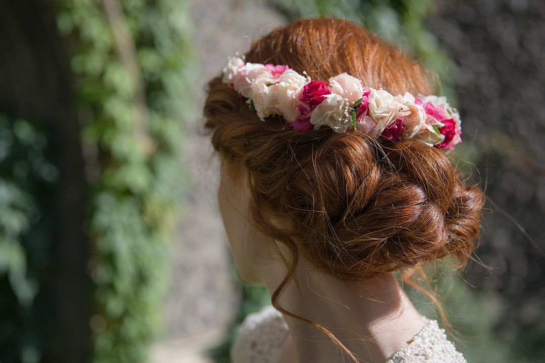 Couronne rose cheveux pour mariage bucolique