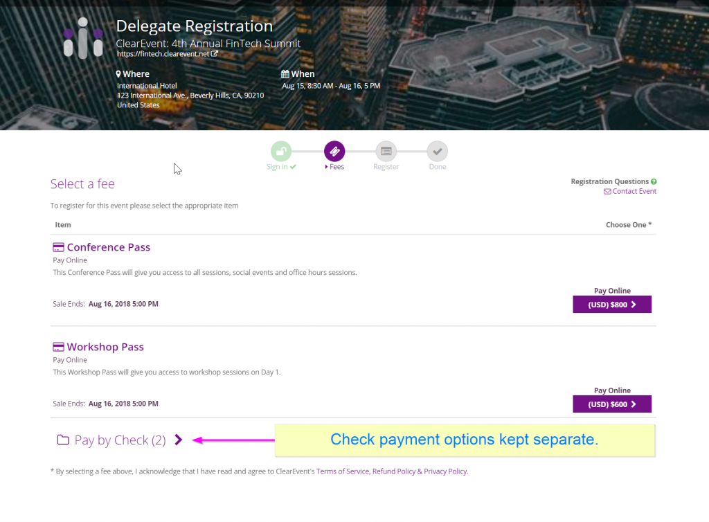 Keep check payment options separate and less prominent.