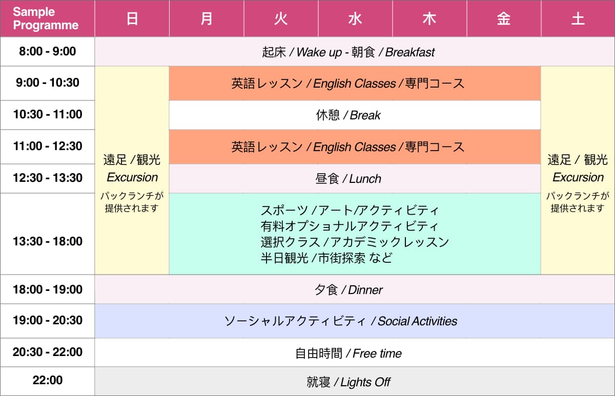 海外サマースクール｜1日・1週間スケジュール