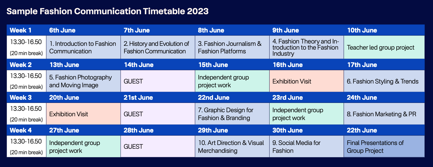 「ファッションコミュニケーションコース」のスケジュール
