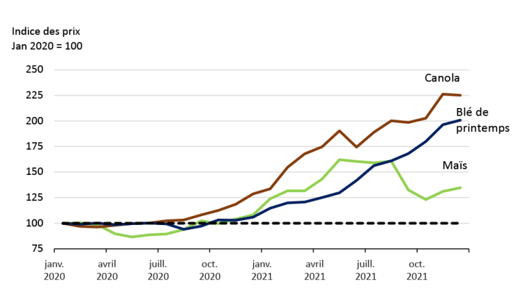 Graphique affiché prix élevés des céréales et des oléagineux en 2021
