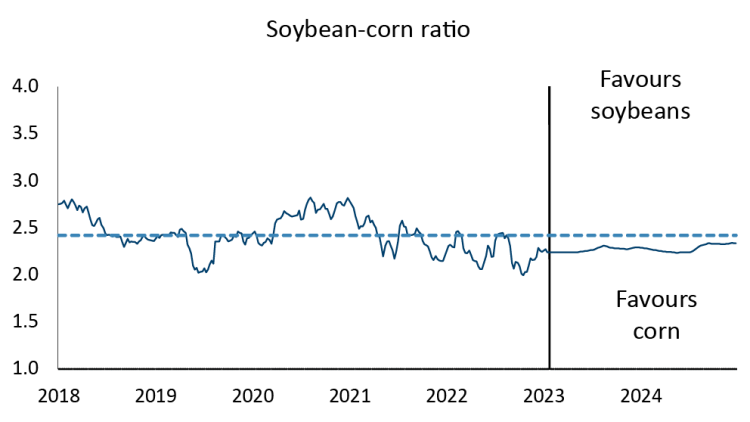 Chart showing: Figure 2. Soybean corn ratio
