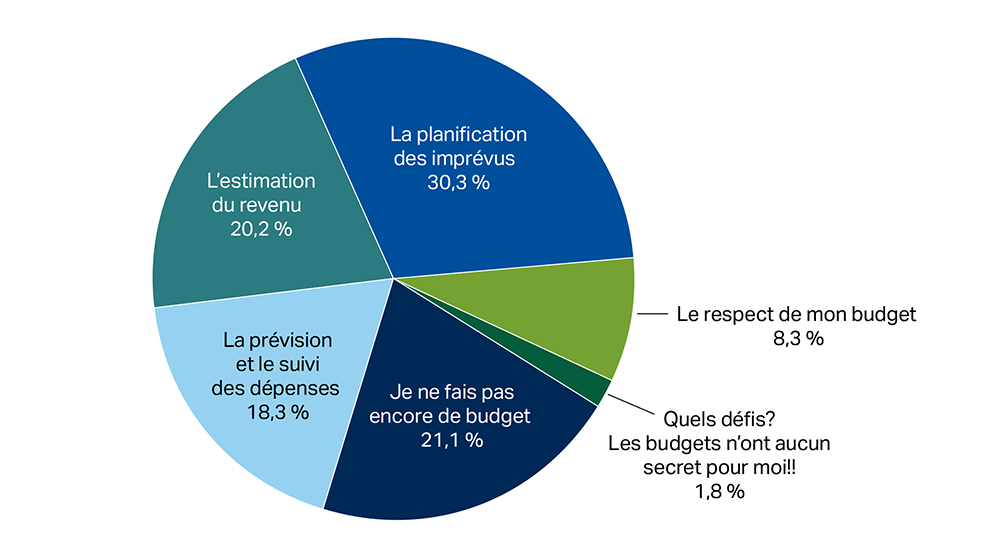 Diagramme circulaire illustrant les résultats du sondage sur les défis des agriculteurs en matière de budgétisation.
