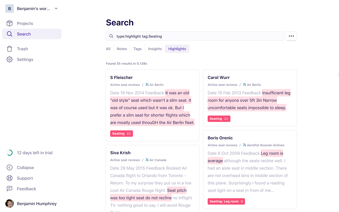 See all of your feedback on a specific topic, from multiple sources, in one place.