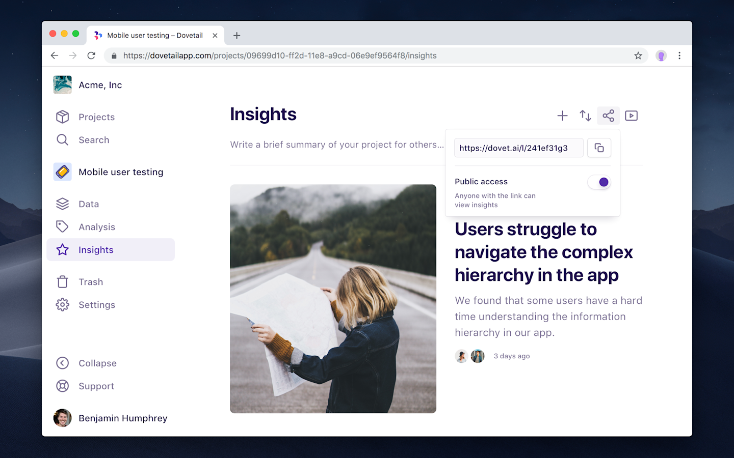 Screenshot of new insights.