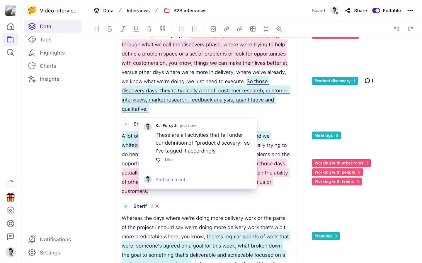 An example of a comment being used to add additional context to a tag.