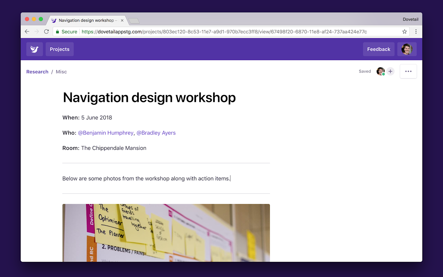 Screenshot of files from a design workshop in Dovetail.