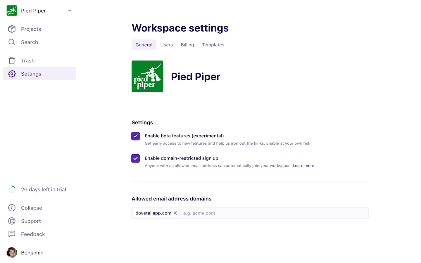 Screenshot of the workspace switcher dialog.