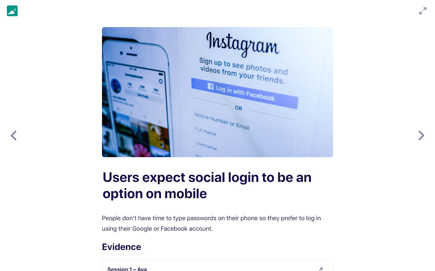 Screenshot showing a single insight in presentation mode.