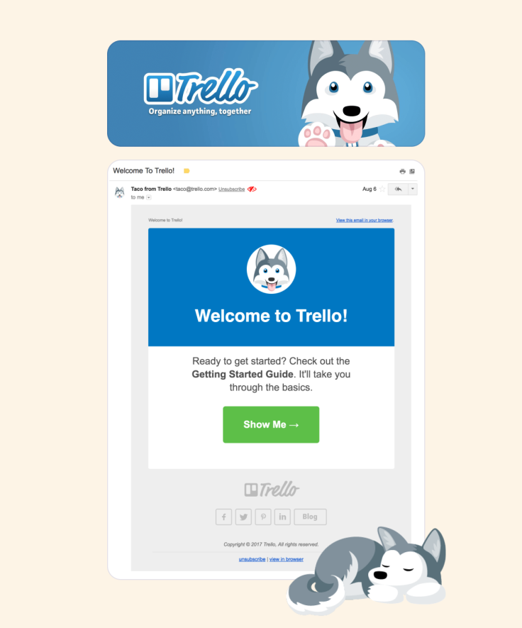 When signing up for Trello, you are greeted by Taco who teaches you how get started.