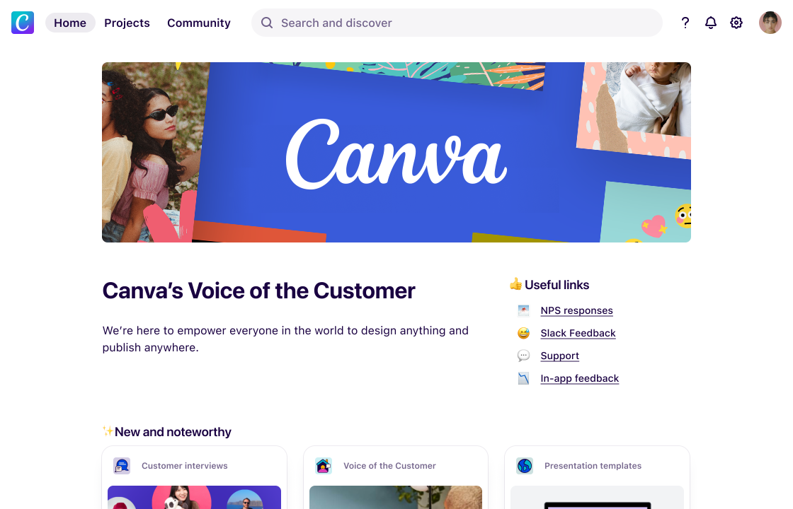 screenshot of Canva's dovetail landing page
