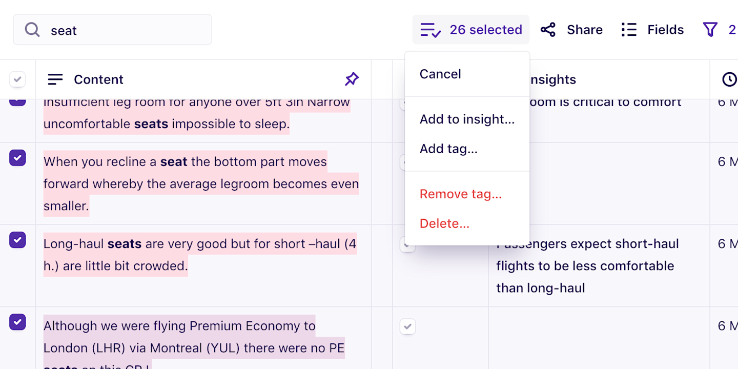 Screenshot of performing bulk operations on highlights.