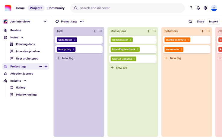 Use tags to help you connect user motivations, behaviors, and more.