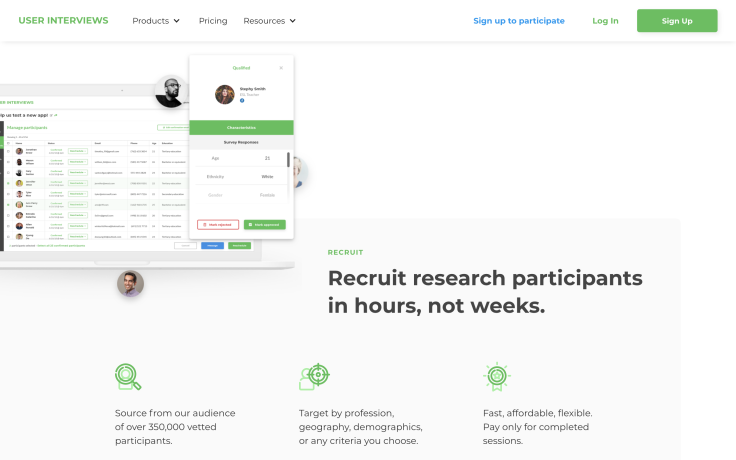 Screenshot of the User Interviews website.