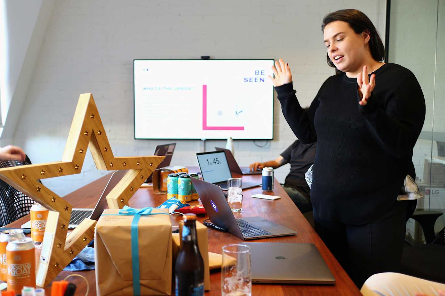 Liz from our marketing team presenting her project during our first Dovetail hackathon.