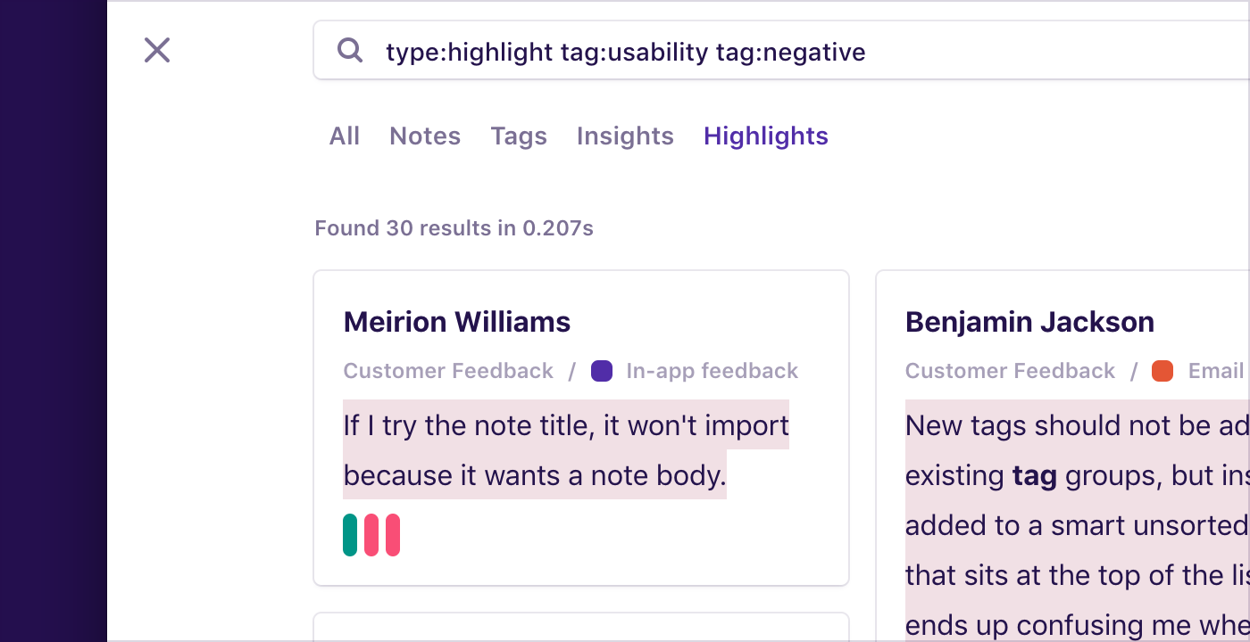 Screenshot showing multiple tags on highlights.