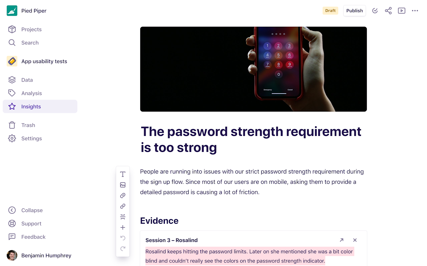 Screenshot showing an individual insight.