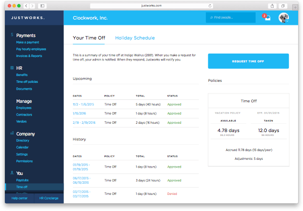 Employee Dashboard | Features | Justworks