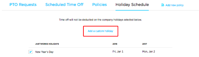 Justworks feature launch custom holidays