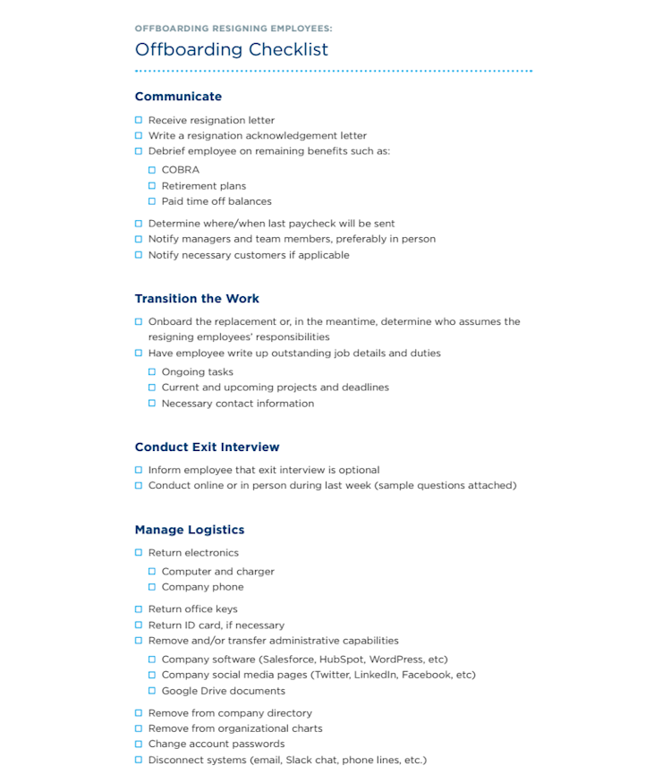 Resign Checklist Did an Employee Just Resign? Use This Easy Offboarding Checklist ...
