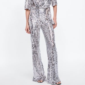 silver sequin pants zara