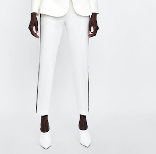 zara white trousers with side stripe