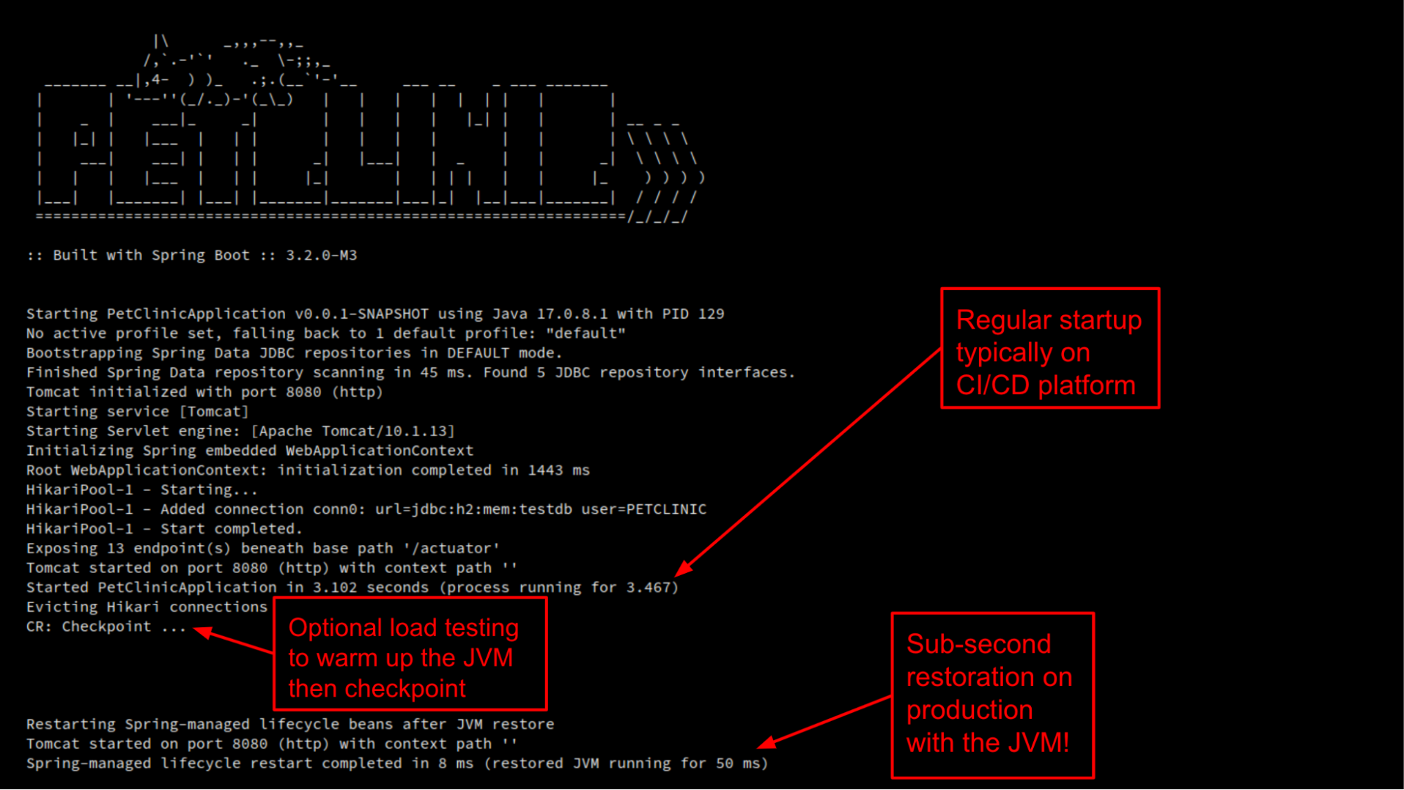 Instant restoration of a Spring Boot application