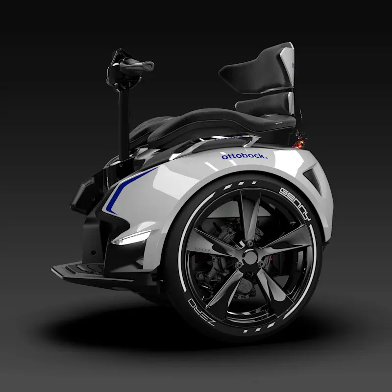 Vista laterale di Genny Zero nella colorazione bianca con logo Ottobock