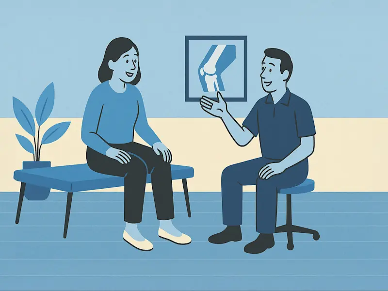 A Certified Orthotist (CO) consulting with a patient on knee braces