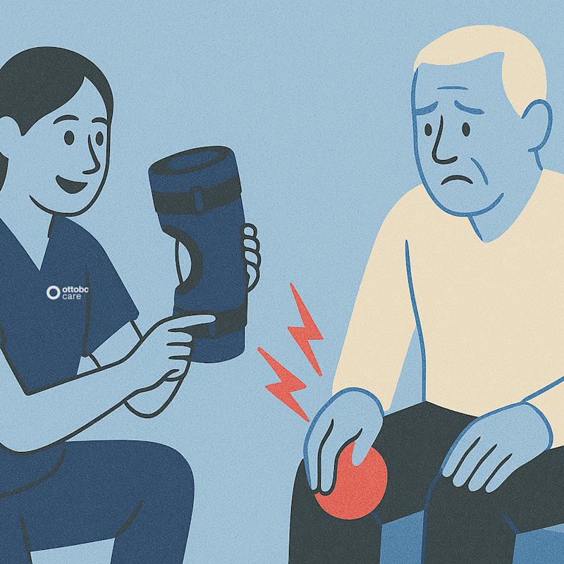 A Certified Orthotist (CO) and discussing knee brace options with an elderly patient