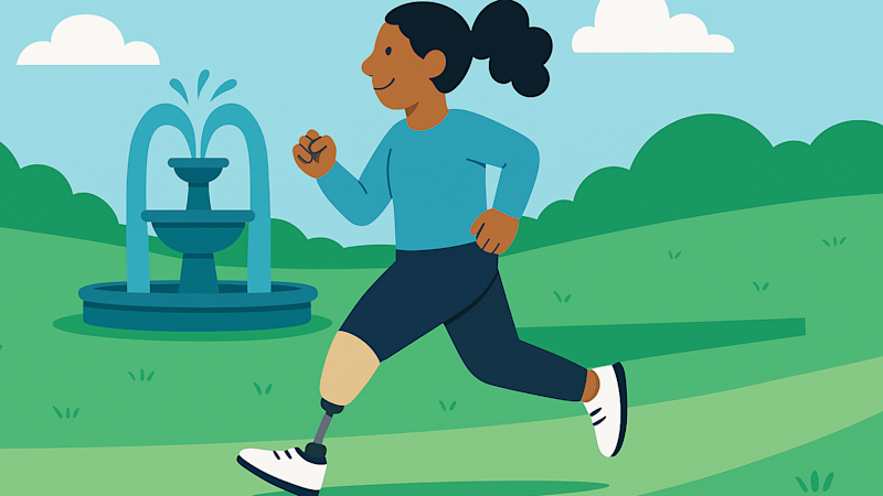 Un paciente con diferencia de extremidad corriendo al aire libre