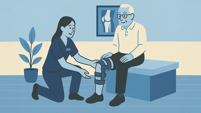 An orthotic patient happy in their new knee brace