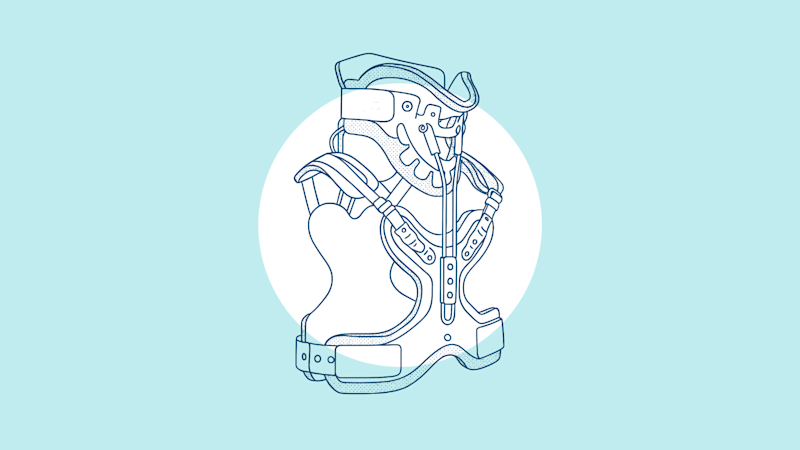 A graphic illustration of a Cervical Thoracic Orthosis used for stabilization and immobilization