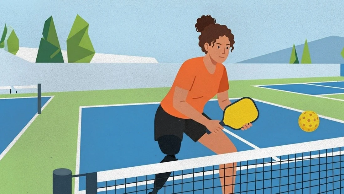 An amputee playing pickleball outdoors 