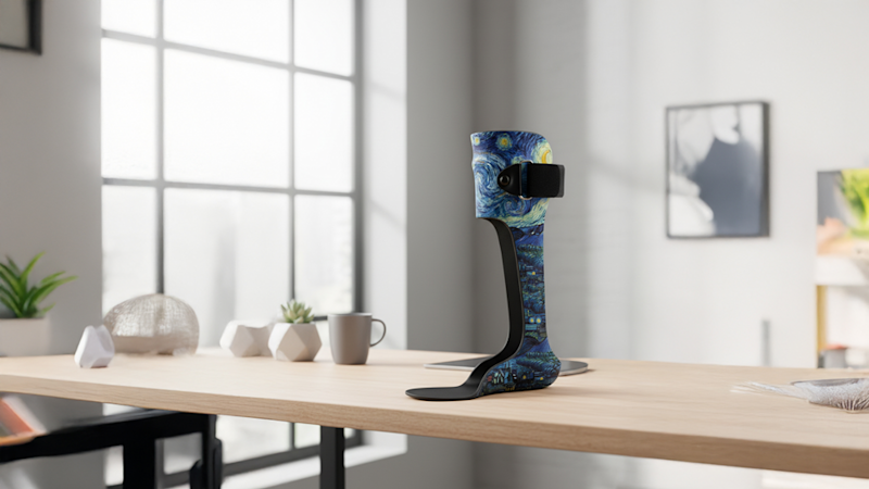 A customized Ground Reaction Ankle Foot Orthosis with the Starry Night by Vincent Van Gogh printed as the design