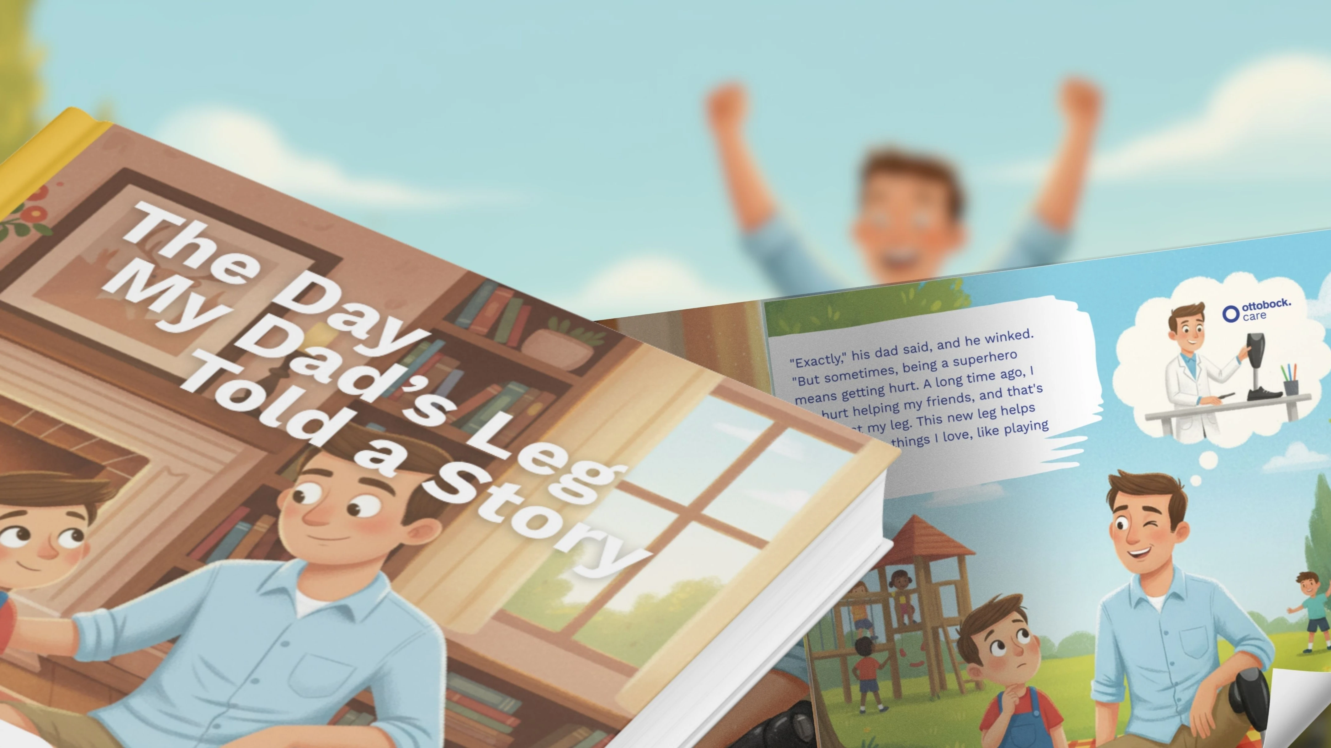 Una maqueta del libro infantil "El día que la pierna de mi padre contó una historia" de Ottobock Care en honor de Veteranss