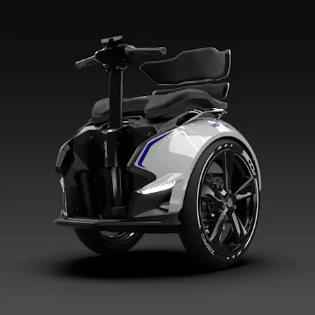 Vista anteriore della Genny Zero con il manubrio retrattile con doppia impugnatura e un display touch a colori da 3,5 pollici