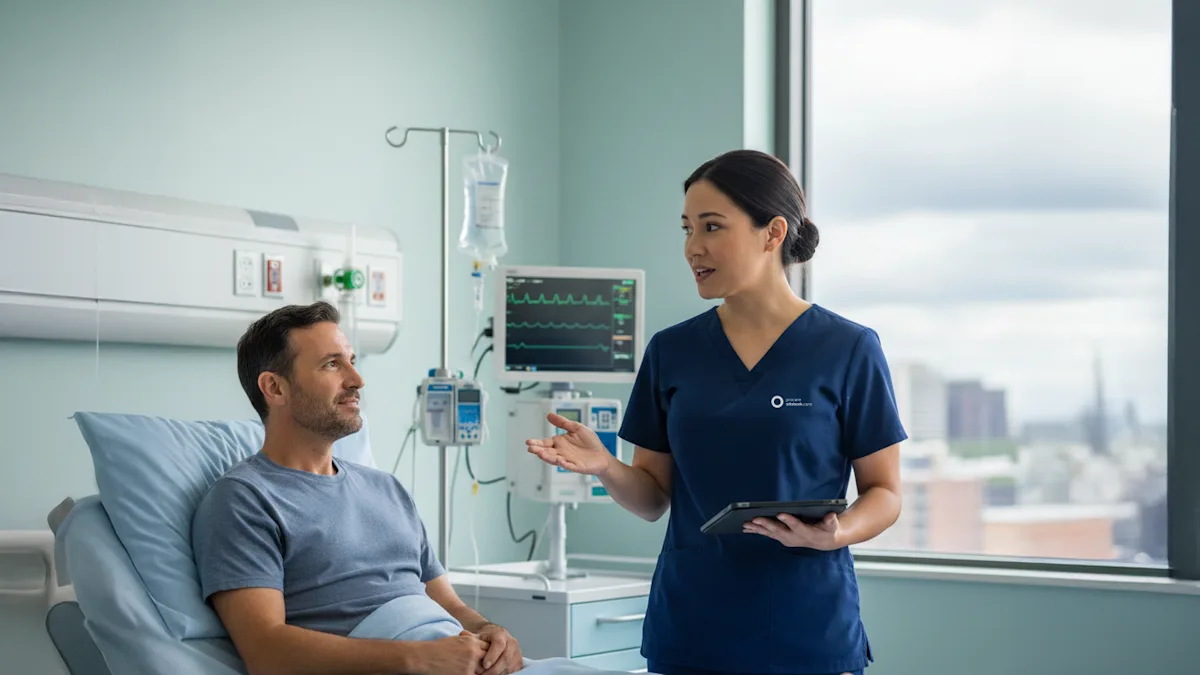 An Ottobock Care Patient Navigator discussing next steps in the post-amputation rehabilitation process with a new amputee