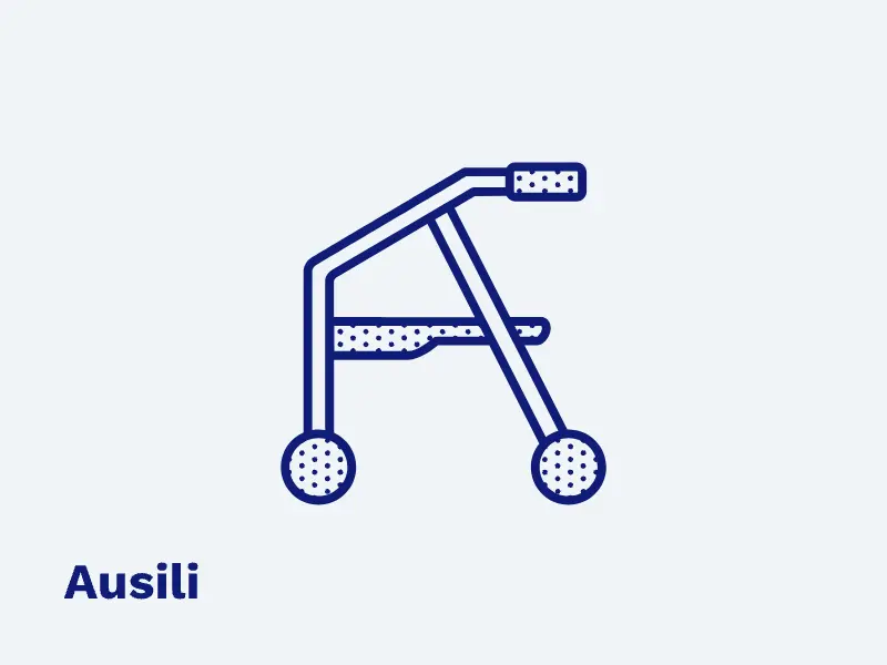 Immagine stilizzata di un deambulatore per sezione ausili del sito