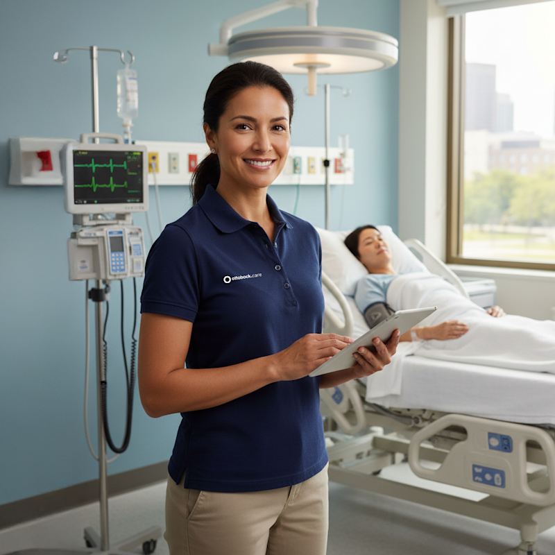 A Patient Navigator in the hospital room of the patient they are consulting